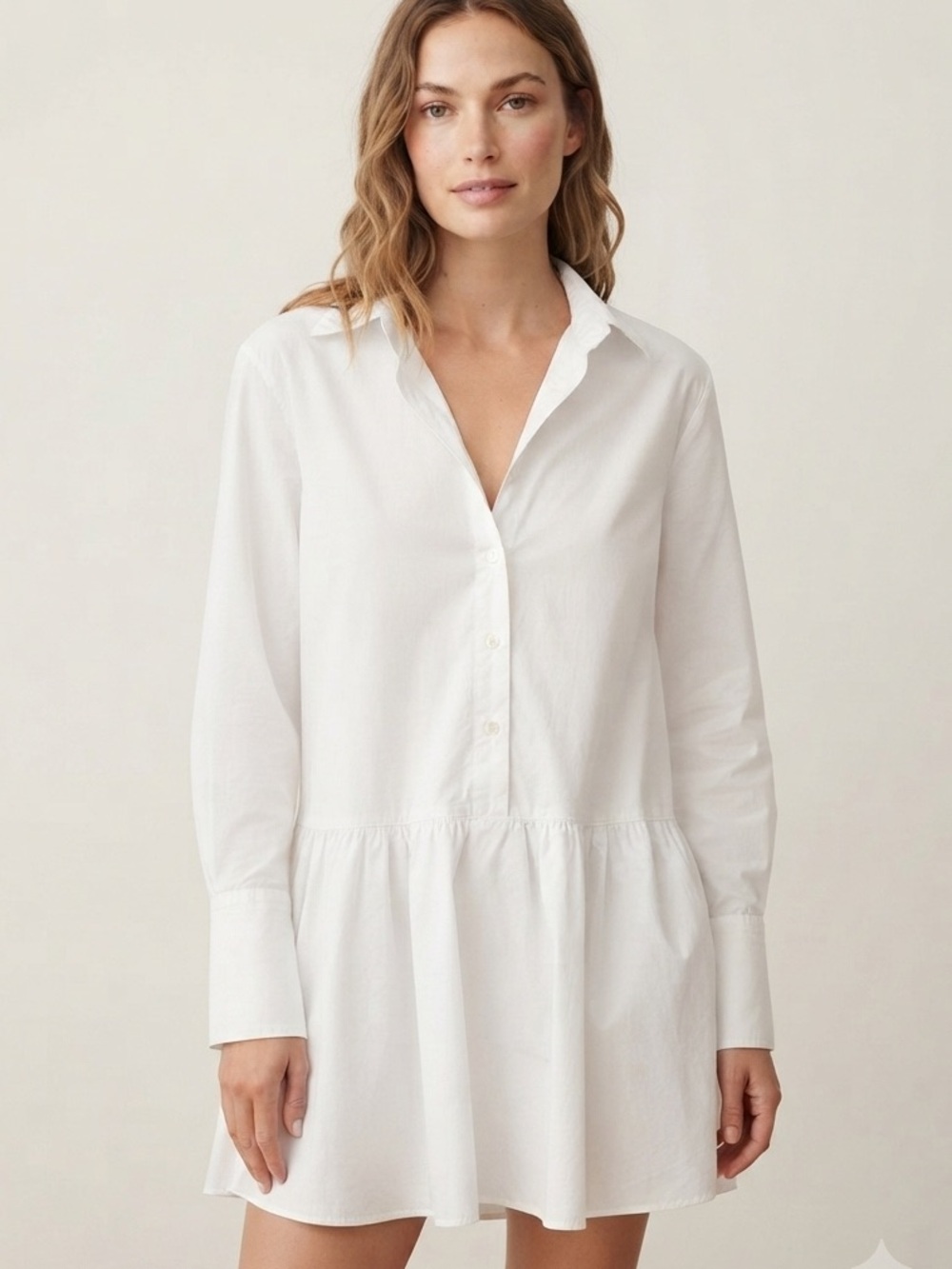 Avec Les Filles Sz M White Cotton Poplin Relaxed Short Dress